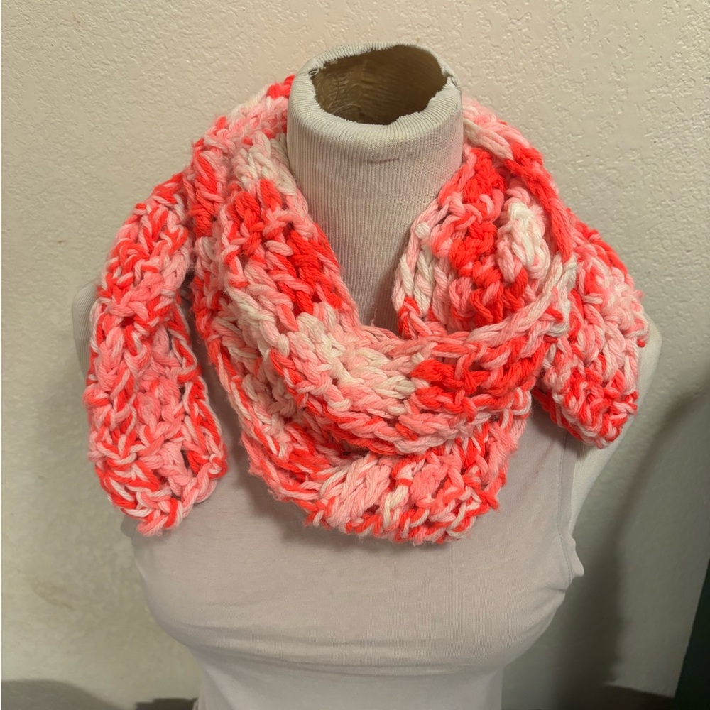 Soft white and pink handmade scarf.